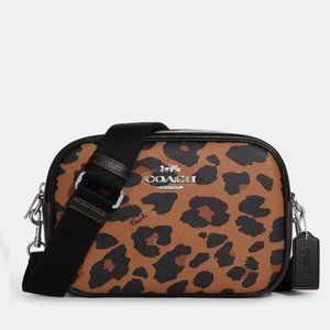 NWT Coach CC759 Jamie Camera Bag Signature Canvas W Leopard Print Saddle…